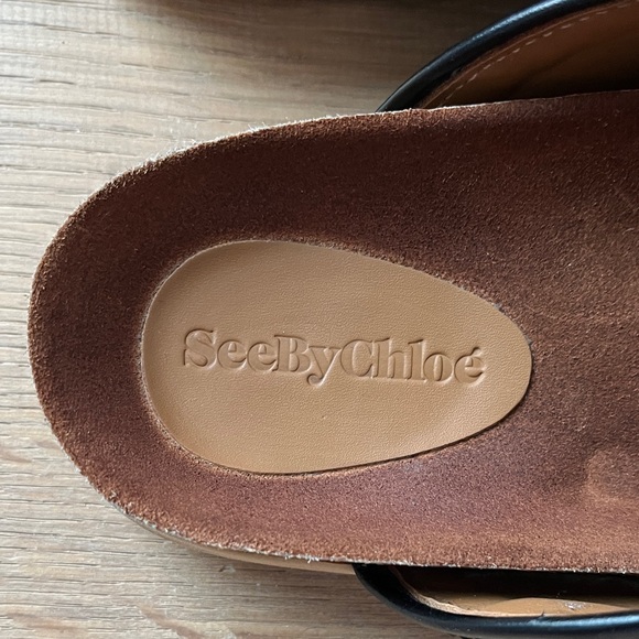 See by Chloé Black Lyvi Mules. Calfskin Leather See by Chloe Slip On Sandals. - Picture 7 of 16